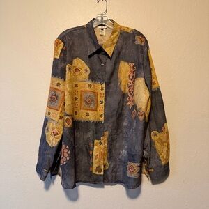 Klassy USA, Vintage 90’s Womens Multicolor Sheer Geometric Button Down Blouse XL